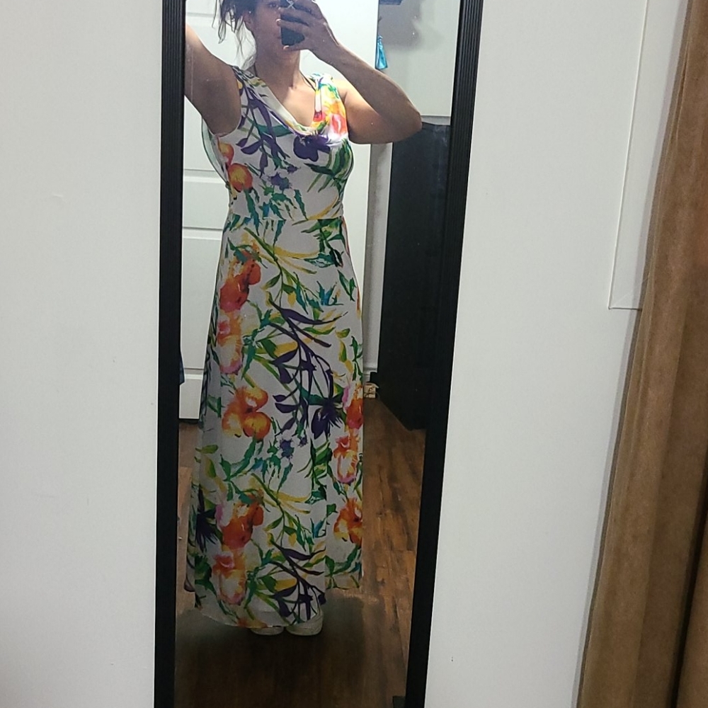 Ladies Floral Floor Length Cowl Neck Dress